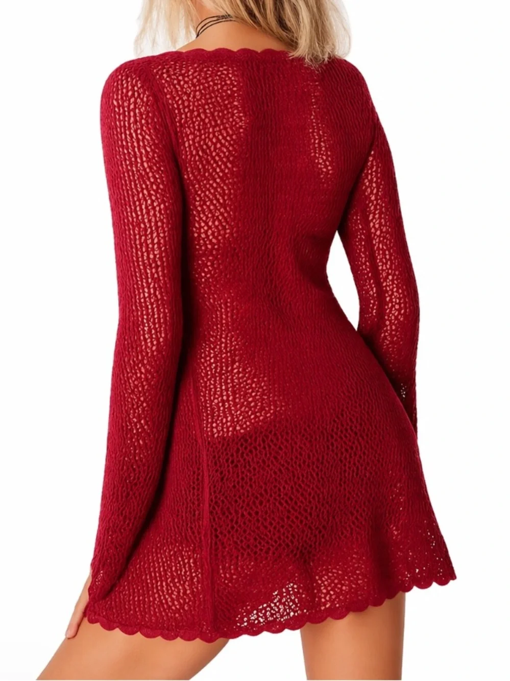 Frankie’s Bikinis Collette Crochet Tunic Cover Up In Ruby Red Small New With Tag